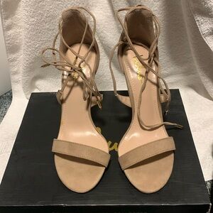 Lulus Taupe Aimee Lace up Strappy Sandal Heels
